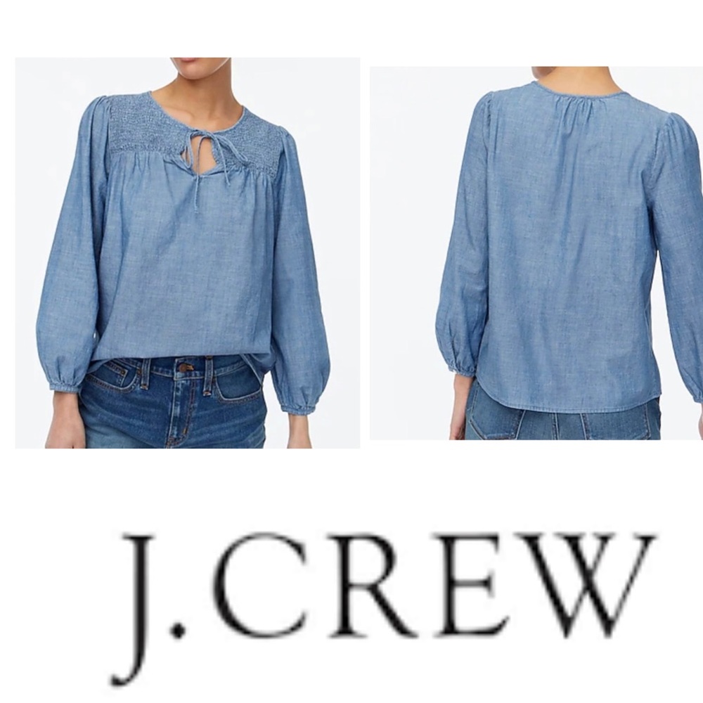 J Crew RE-IMAGINED Chambray Denim Smock Peasant Style Top Long Sleeve